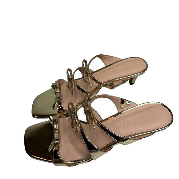 J.Crew Zadie Bow-Strap Heels Metallic Leather Gold Size 7 BV717 - Picture 4 of 8